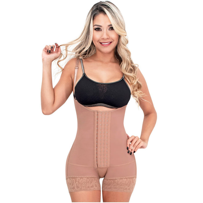 Braless full body short faja with sleeves and hook closure